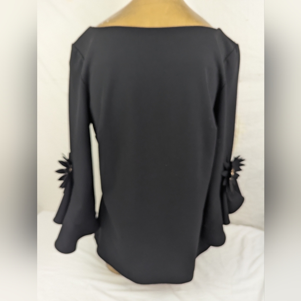 Joseph Ribkoff Black Long Sleeve Blouse Bell Sleeves W/Floral Design Size 12